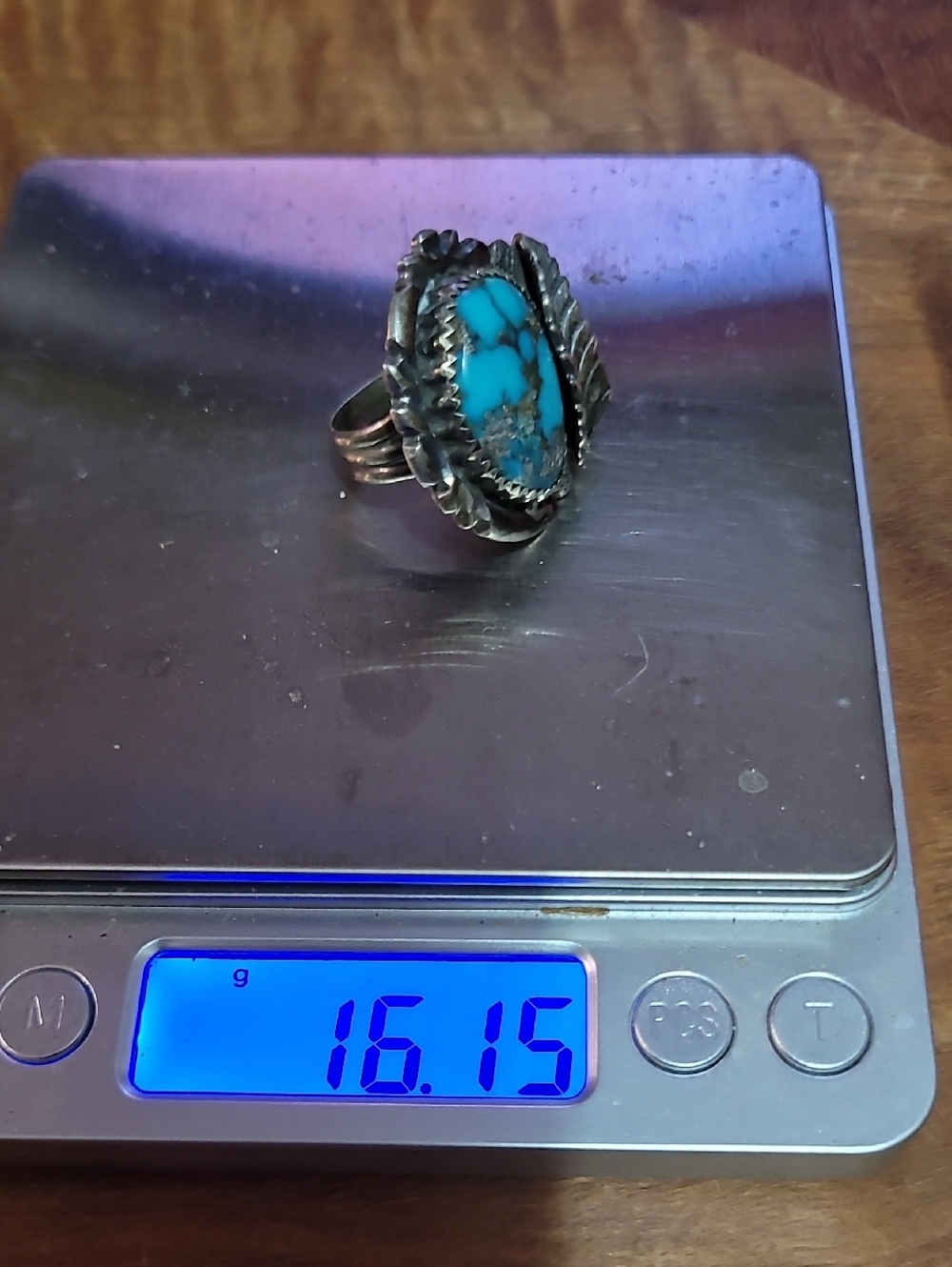 Vintage Navajo Turquoise Silver Ring 8.0